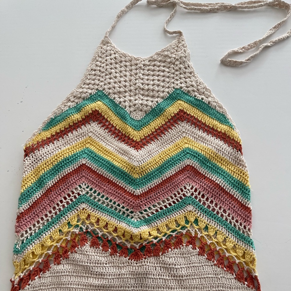 Striped Crochet Halter Romper cotton Pastel S - Picture 6 of 14